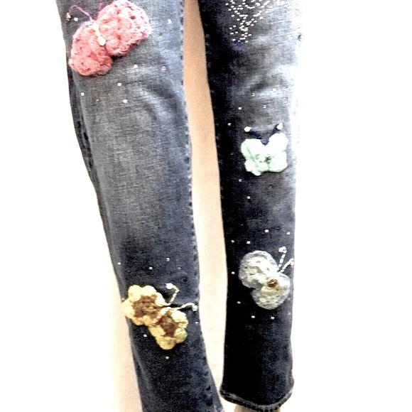 Women’s UPCYCLED HAND CRAFTED GAP Blue Jeans with Butterfly Designs Sz 29/8L - Picture 5 of 16